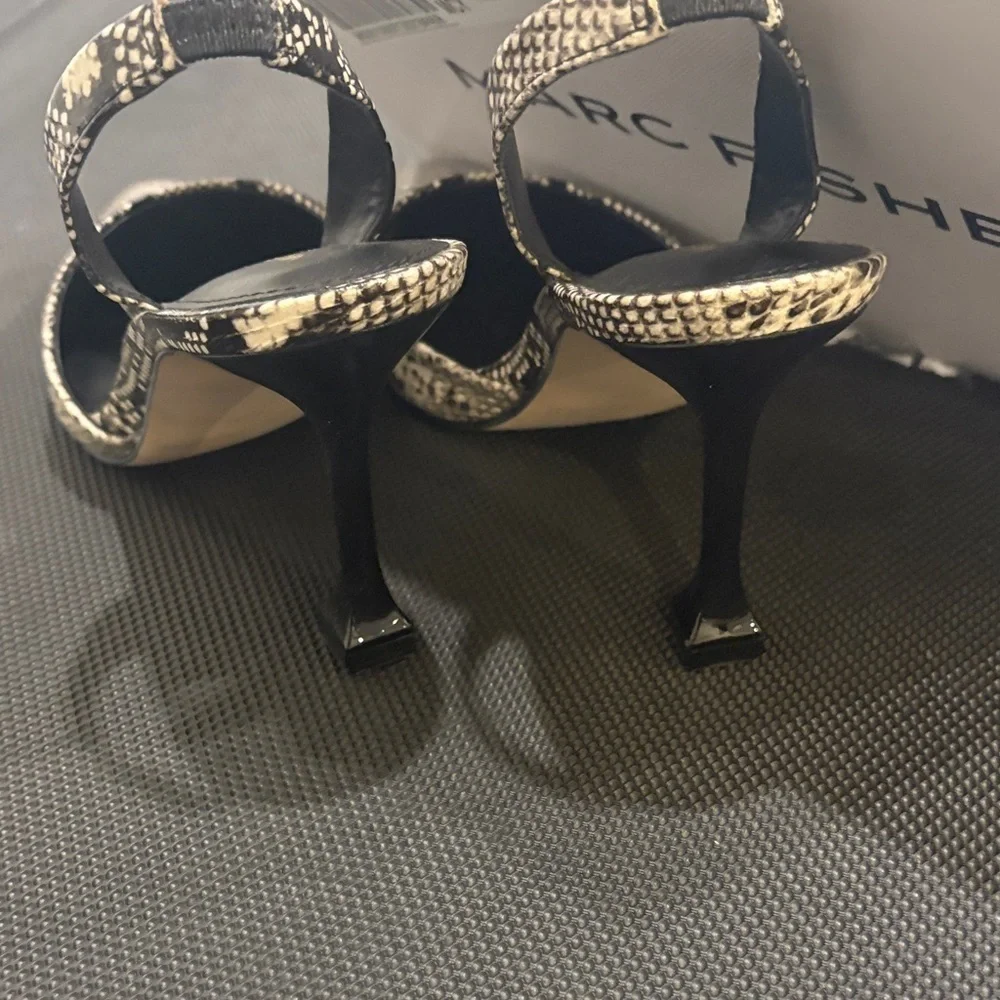 Marc Fisher Black and Cream Snakeskin Heels